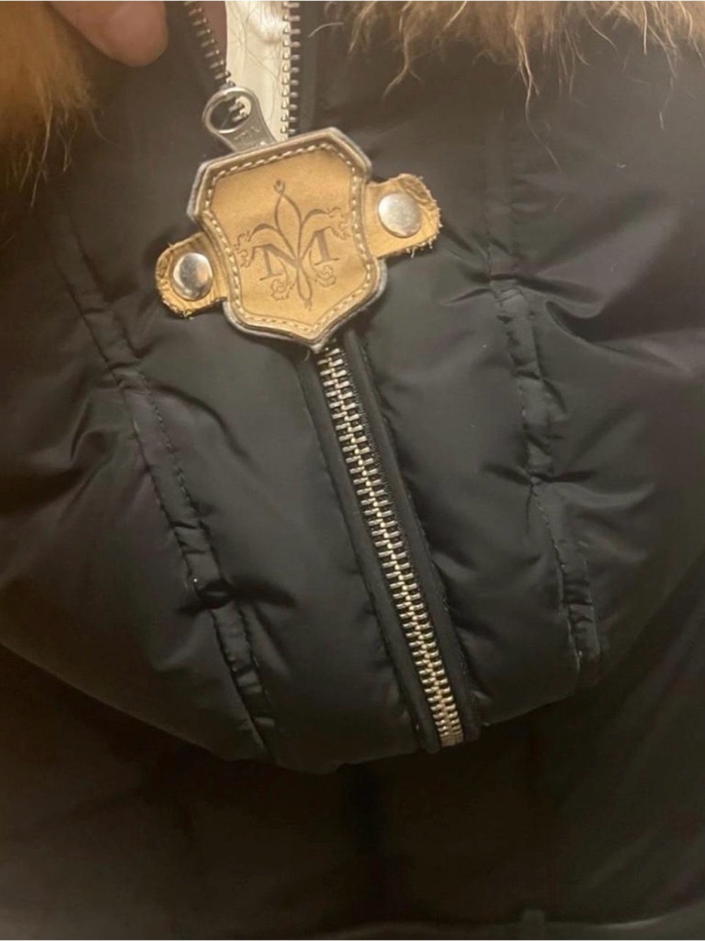Mackage Black Puffer Coat with Tan Faux Fur Hood Trim - Picture 2 of 6